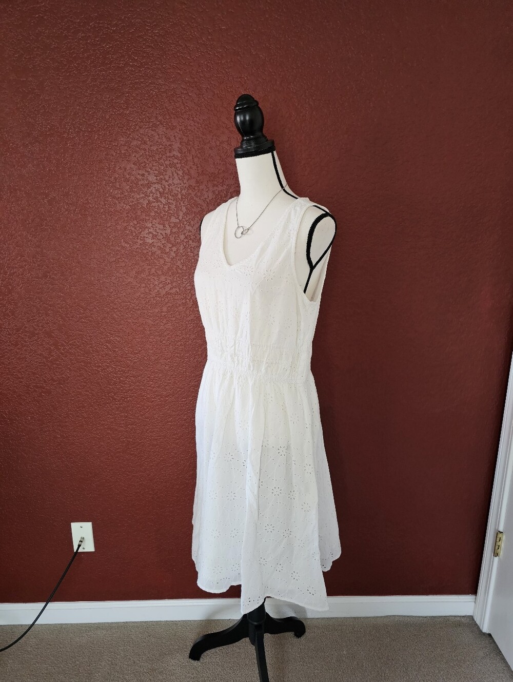 Nicole Miller White Sleeveless Eyelet Midi Dress